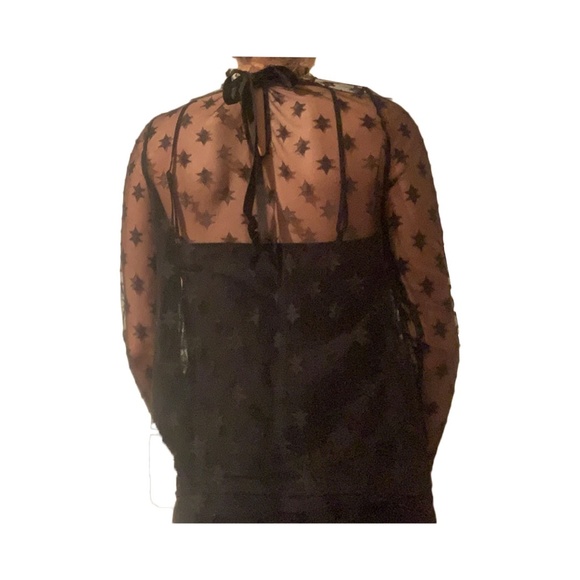 NEW WITH TAGS Zara black star patterned tool long sleeve blouse over black cami - Picture 2 of 7